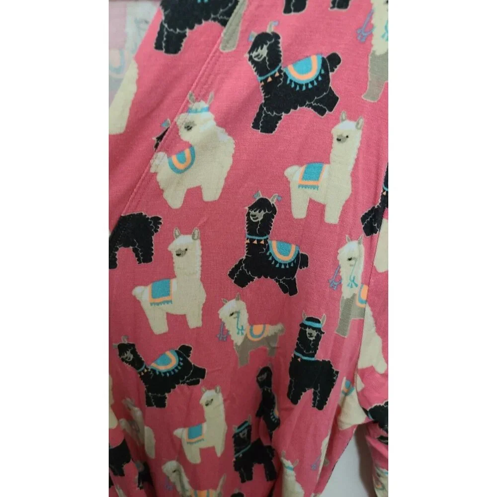 MeUndies Women's Long Sleeve Tie Waist Robe‎ Llama Print Pink Micromodal Sz XS/S